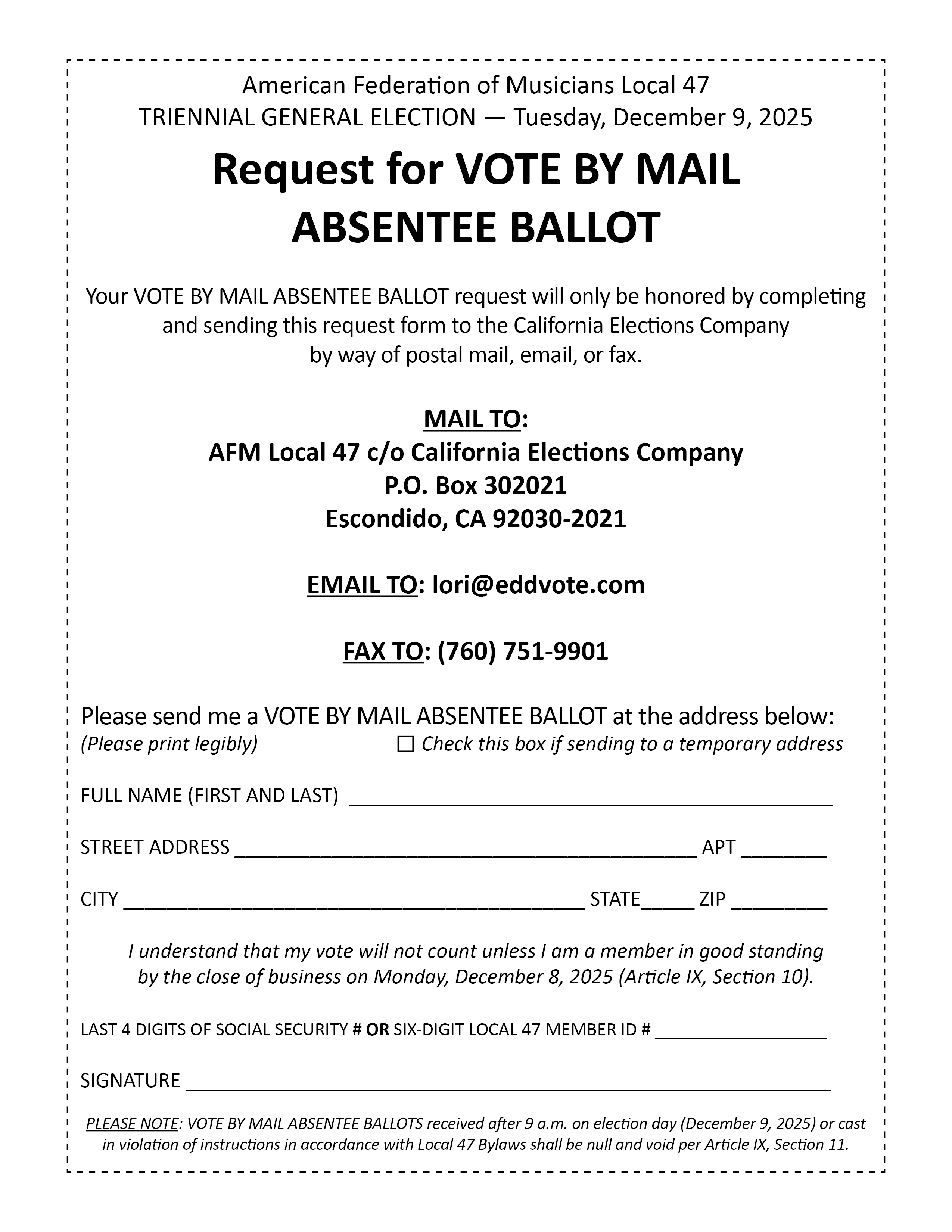Local 47 General Election | AFM Local 47