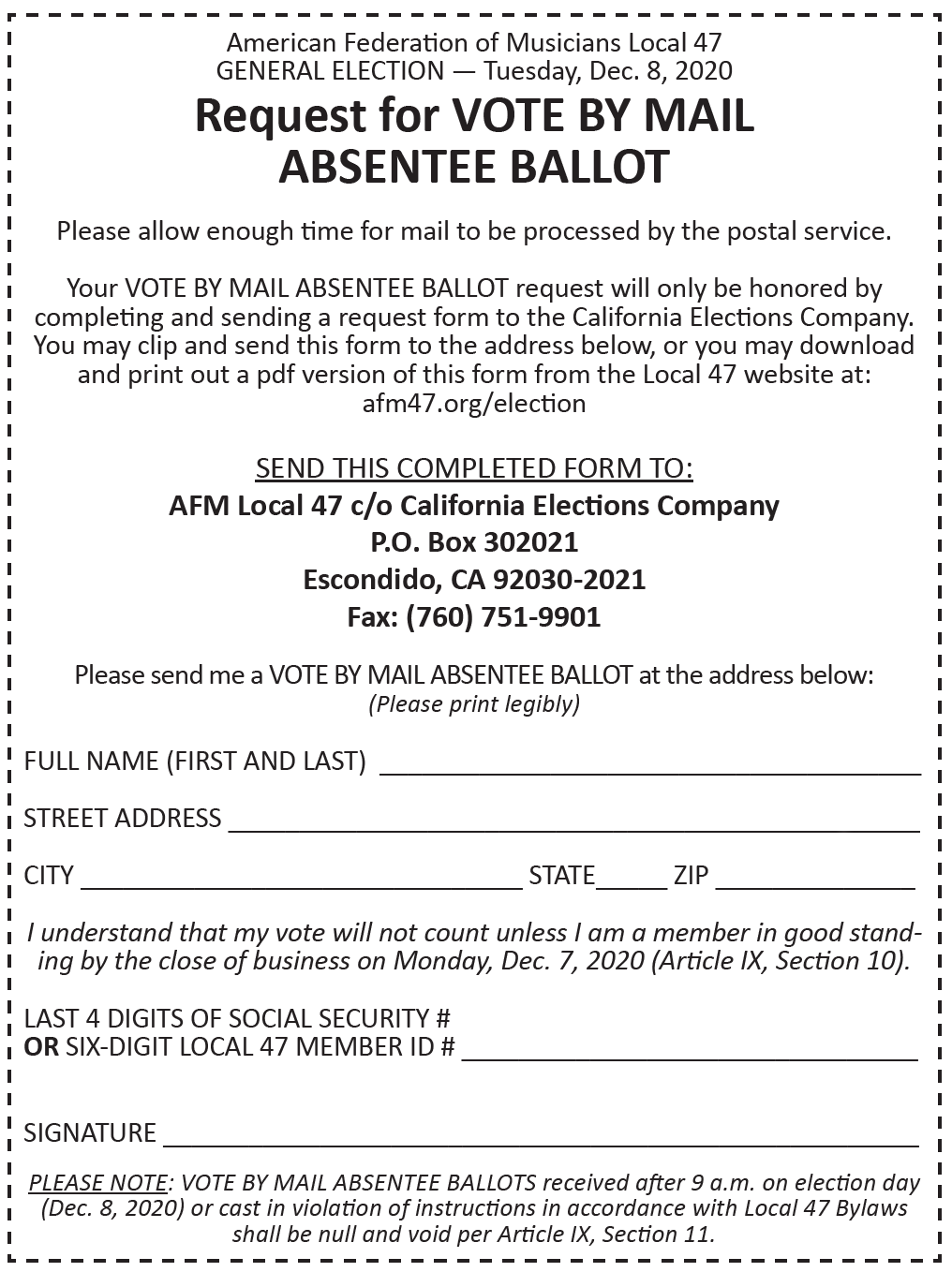 Local 47 General Election | AFM Local 47