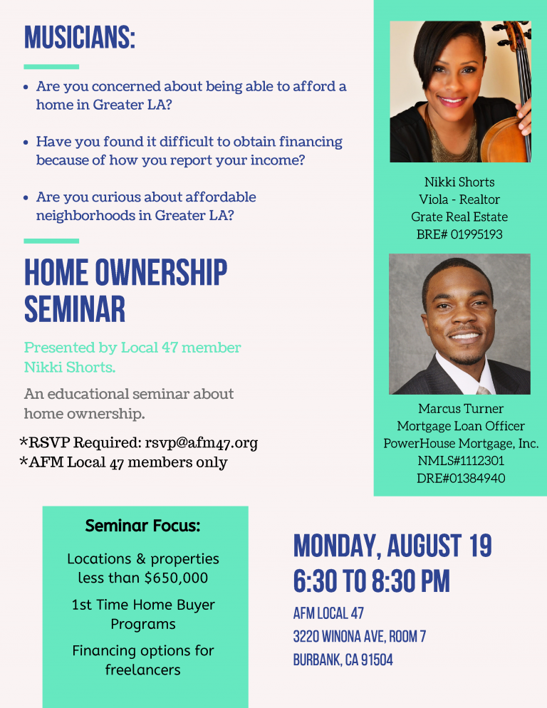 Home Ownership Seminar – August 19, 2019 | 47 Blog | AFM Local 47