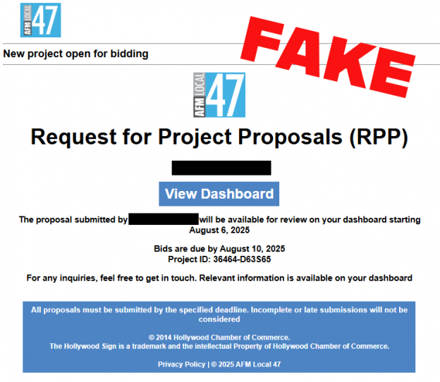 screenshot of fake scam email