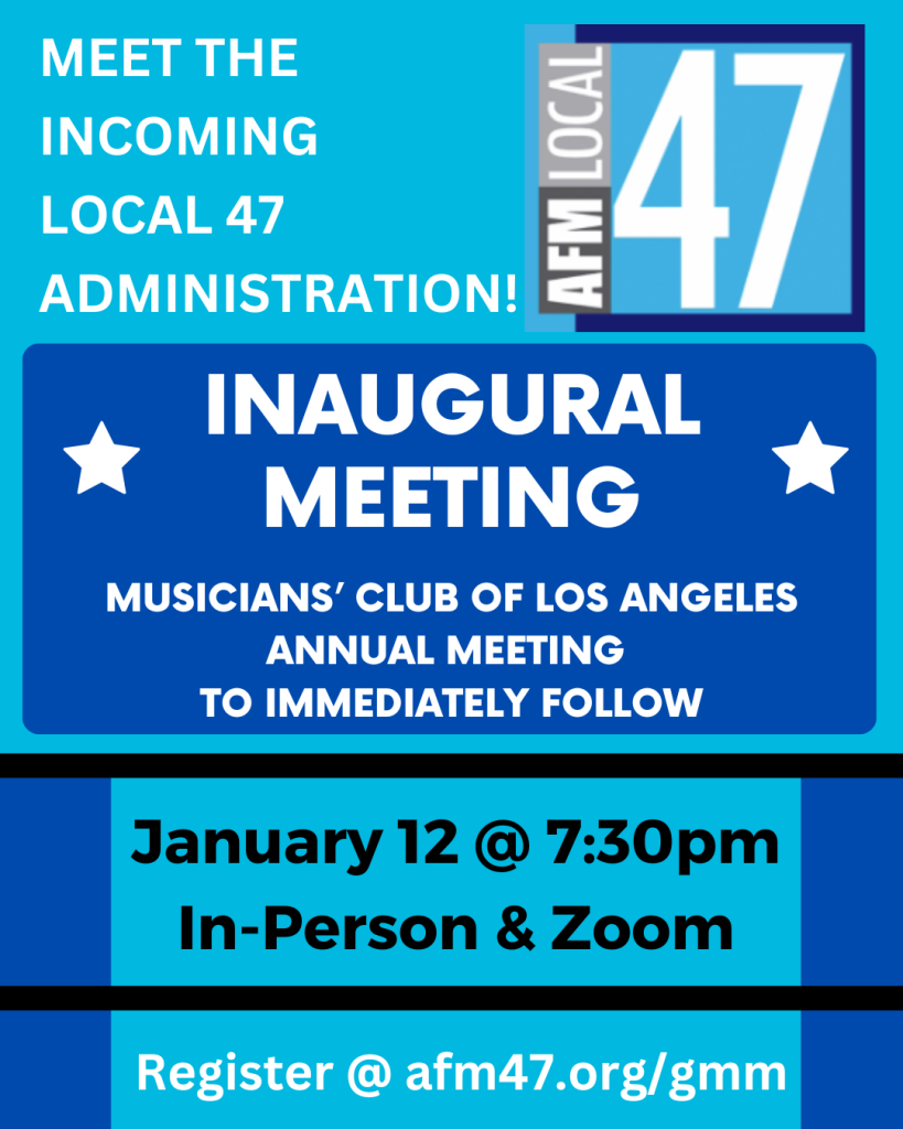Inaugural Meeting Musicians Club Annual Meeting January 12 2026